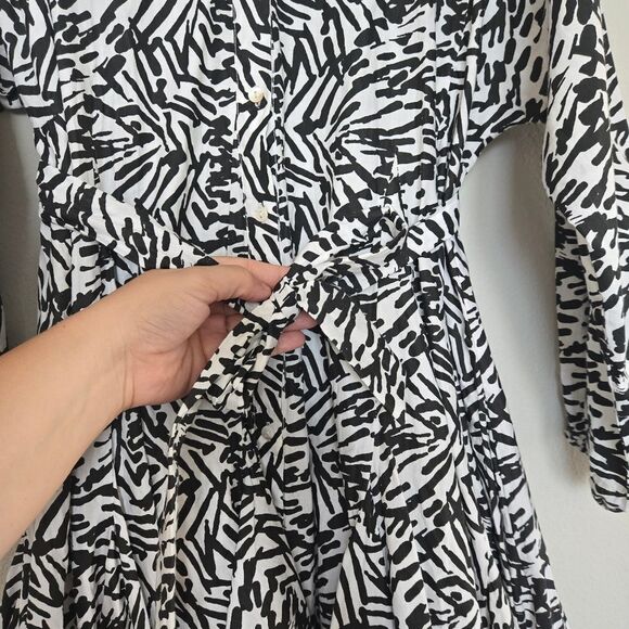 WKND WYFR Stylish Black & White Patterned Dress Long Puff Sleeves Size XS - Picture 6 of 10
